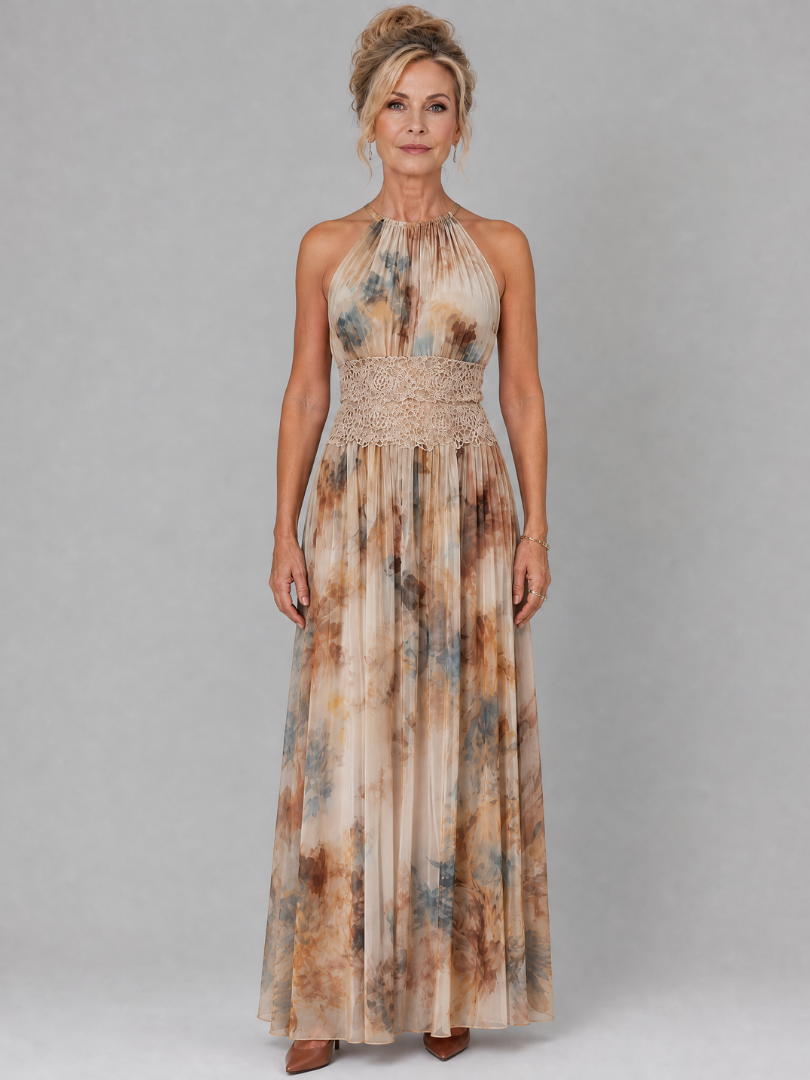 Rosalind Halter Neck Lace Waist Maxi Dress