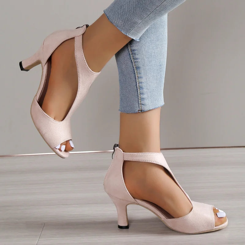 Mia | Elegant women's heeled shoes in black, pink, and cream