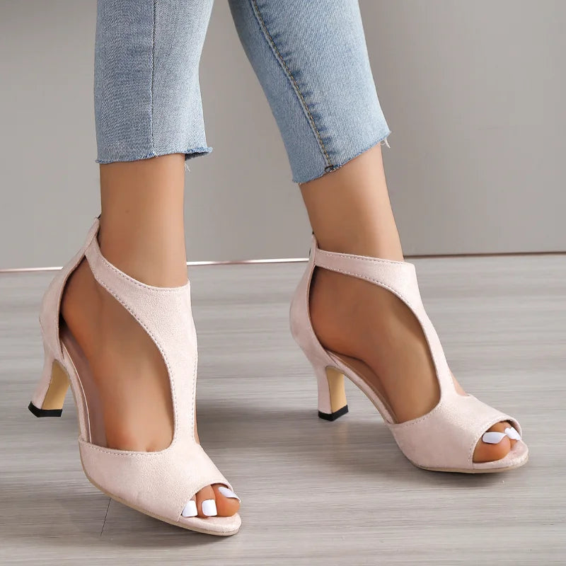 Mia | Elegant women's heeled shoes in black, pink, and cream