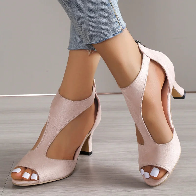 Mia | Elegant women's heeled shoes in black, pink, and cream