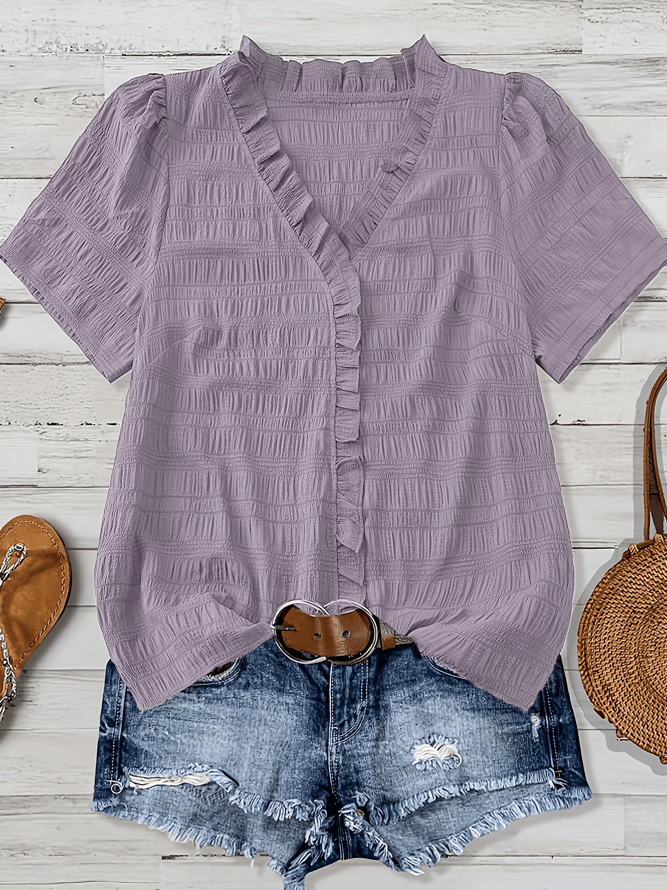 Olivia Grace™ | Ruffle V-Neck Blouse Designed to Flatter Every Curve