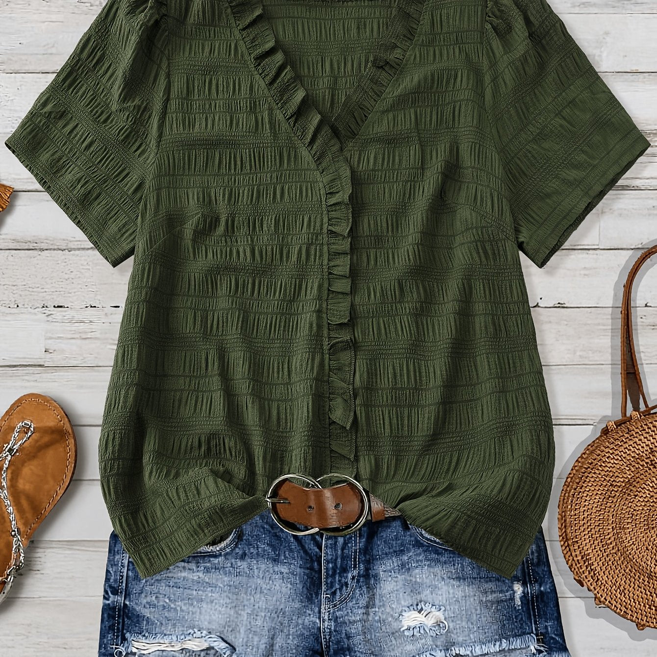 Olivia Grace™ | Ruffle V-Neck Blouse Designed to Flatter Every Curve