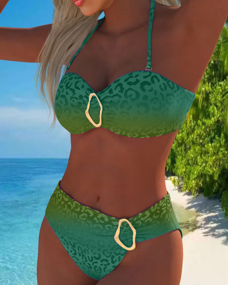 Sofia | Halter Neck Leopard Print Gradient Bikini