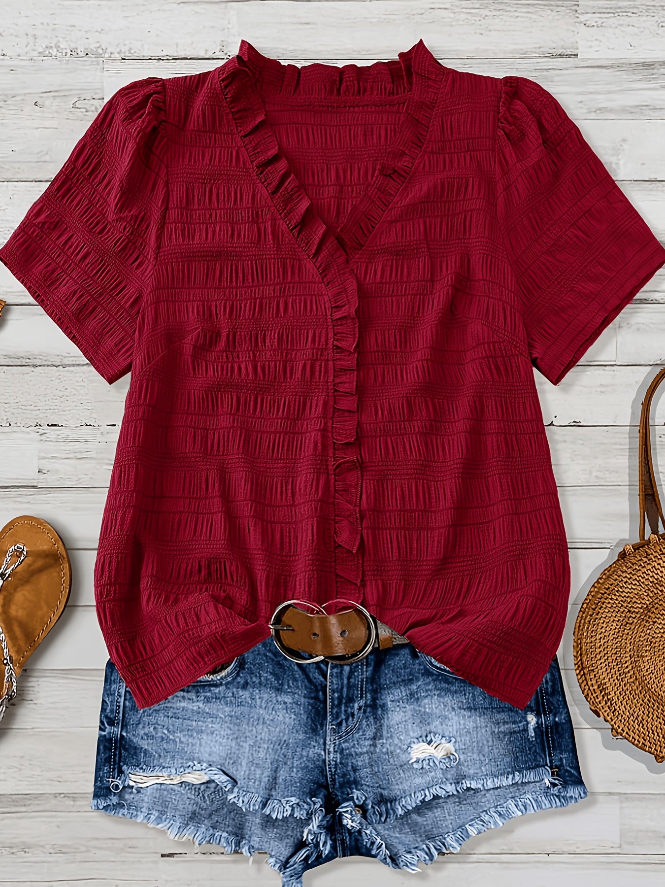 Olivia Grace™ | Ruffle V-Neck Blouse Designed to Flatter Every Curve