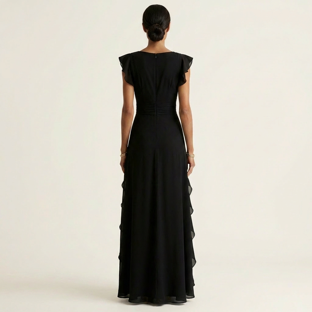 Nellyana | Wrap-Style V-Neck Ruffle Maxi Dress