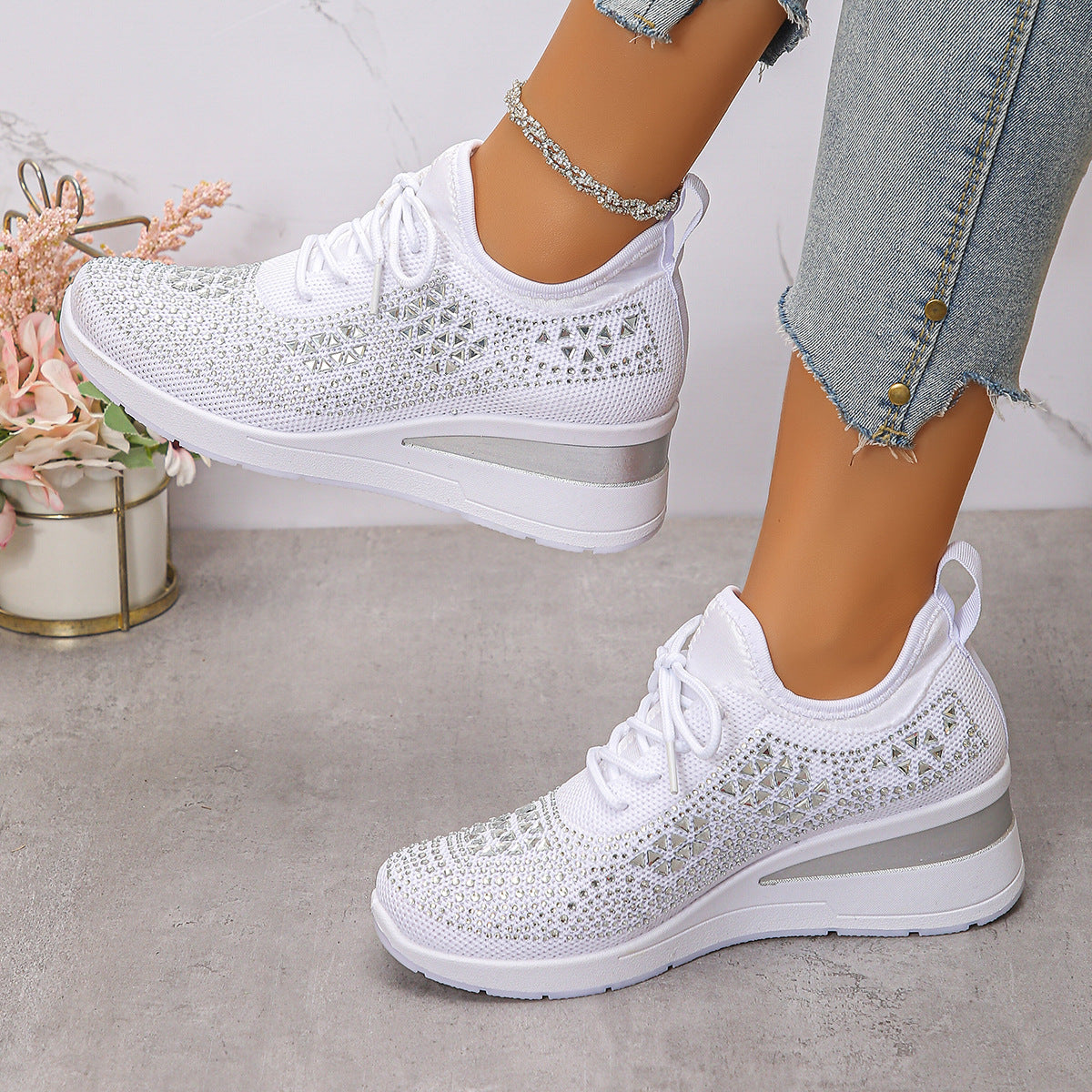 Celestine™ | Rhinestone Wedge Sneakers for Stylish All-Day Comfort