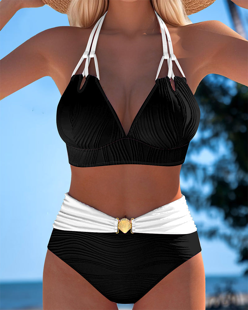 Lily | High Waisted Double Strap Bikini with Contrast Color