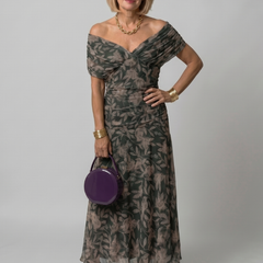 Delphine Off Shoulder Flow Midi Dress in multicolor