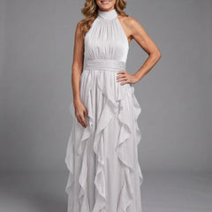 Priscilla High Neck Ruffle Layers Maxi Dress in white