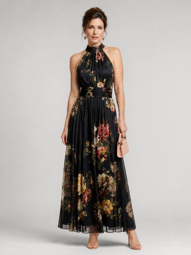Katrina Floral Halter Neck Midi Dress