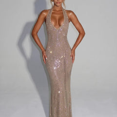 Yasmin Sequin Sleeveless Sheer Panel Midi Dress, front