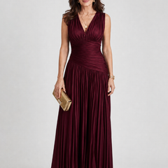 Ursula Sleeveless Pleated V Neck Midi Dress