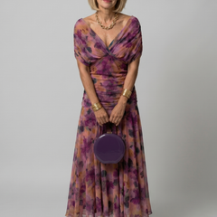 Delphine Off Shoulder Flow Midi Dress in purple