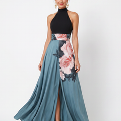 Odette Halter Bodice Floral Skirt Maxi Dress