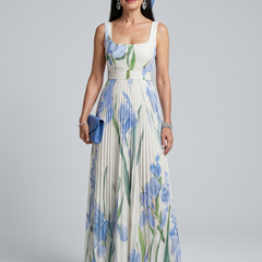 Valentina Square Neck Floral Print Midi Dress