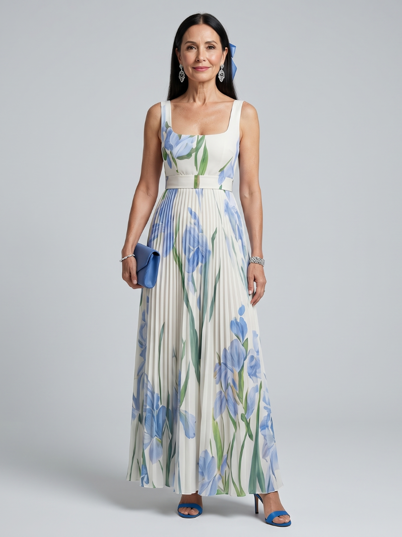 Valentina Square Neck Floral Print Midi Dress