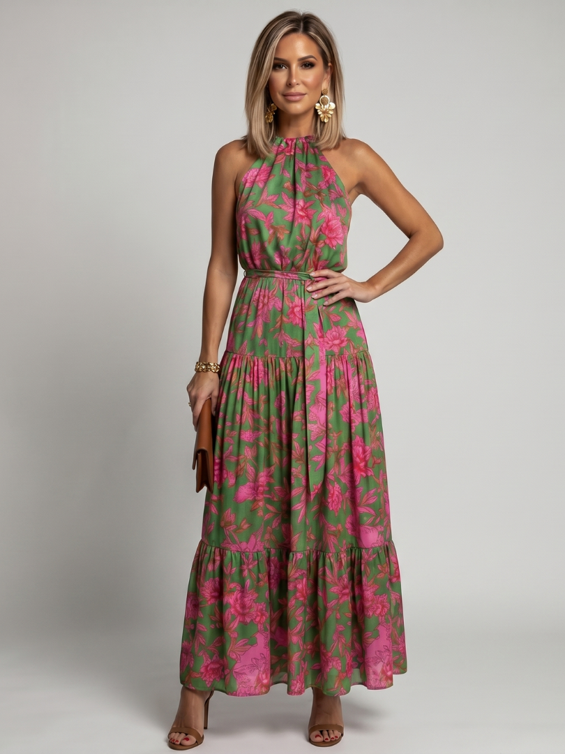 Noelle Draped Halter Midi Dress
