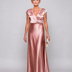 Xiomara Cap Sleeve Wrap Bodice Maxi Dress in rose gold