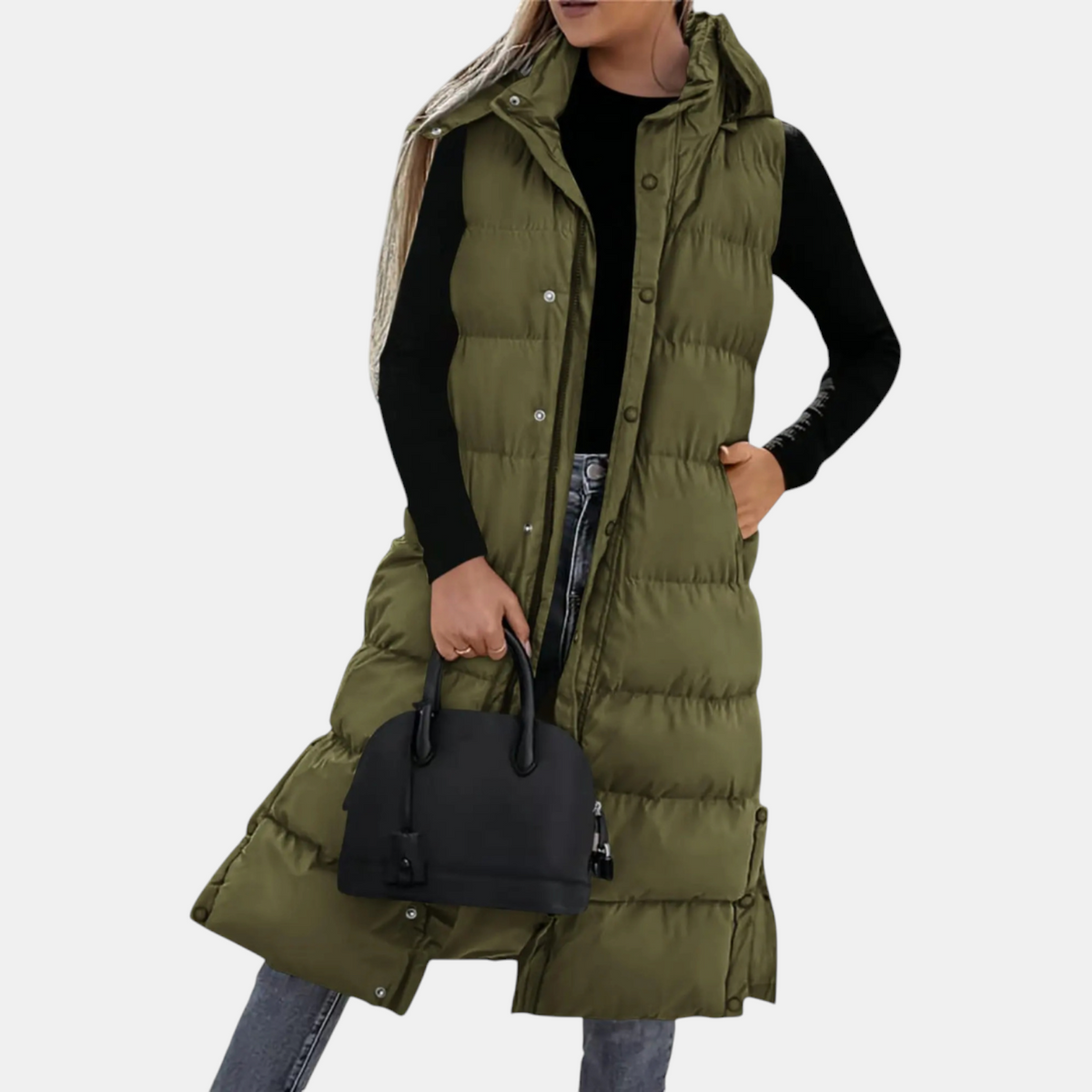 Women's Quilted Puffer Vest – Long Hooded Sleeveless Maxi Jacket