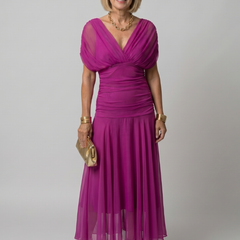 Delphine Off Shoulder Flow Midi Dress in rose gold