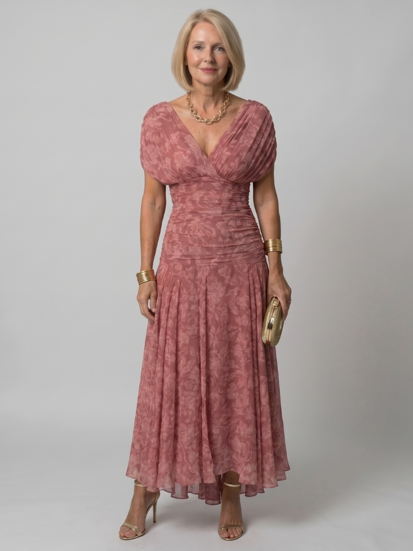 Delphine Off Shoulder Flow Midi Dress in pink