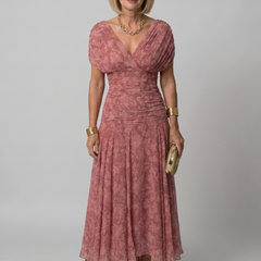 Delphine Off Shoulder Flow Midi Dress in pink