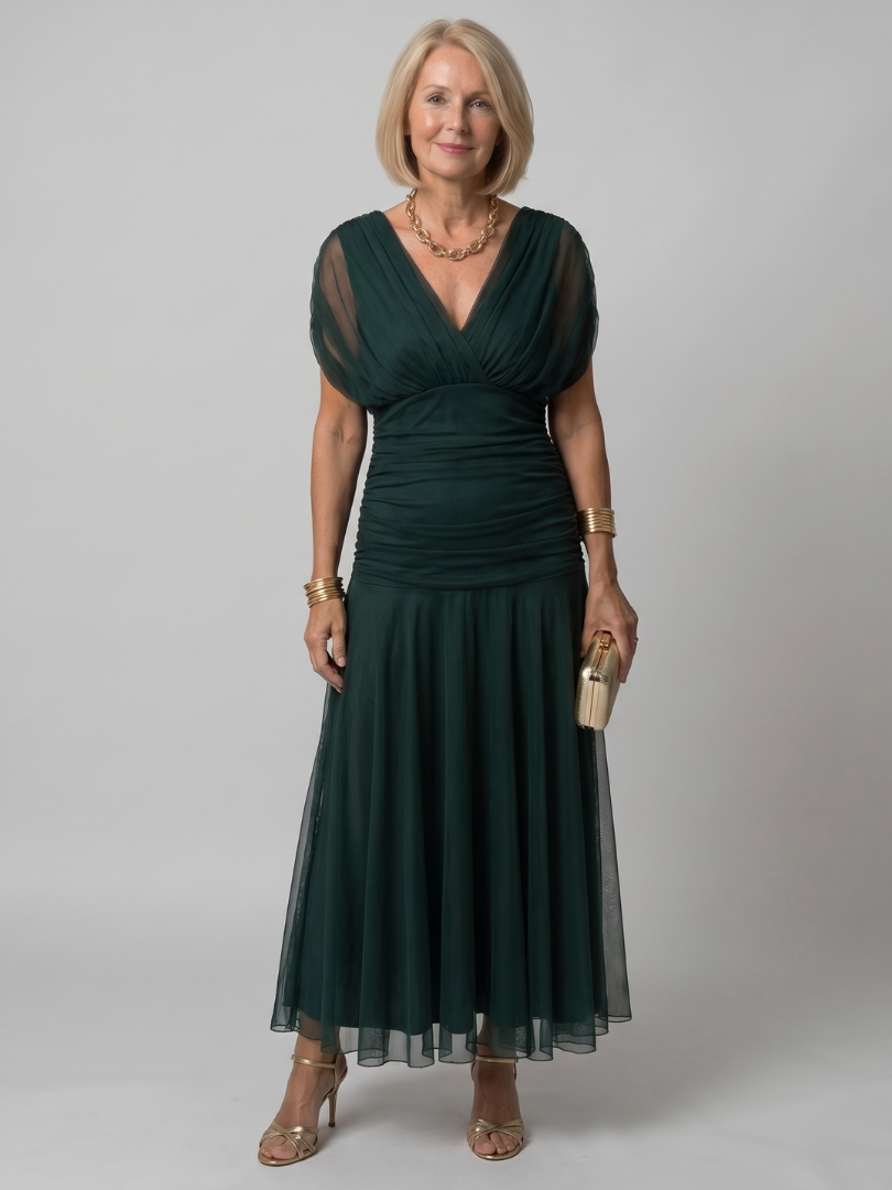 Delphine Off Shoulder Flow Midi Dress in green