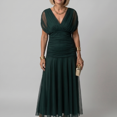 Delphine Off Shoulder Flow Midi Dress in green