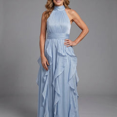 Priscilla High Neck Ruffle Layers Maxi Dress in sky blue