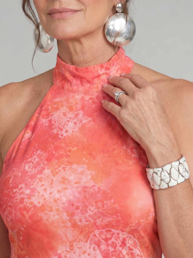Celeste Halter Neck Printed Pattern Maxi Dress, detail