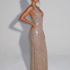 Yasmin Sequin Sleeveless Sheer Panel Midi Dress, detail