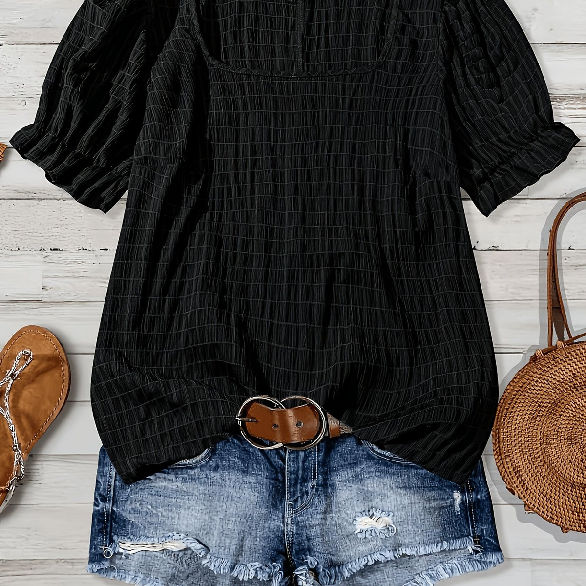 Claire™ | Textured Puff Sleeve Blouse for Effortless Feminine Elegance