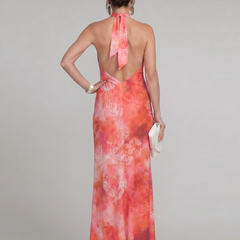 Celeste Halter Neck Printed Pattern Maxi Dress, full length