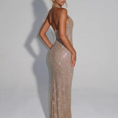 Yasmin Sequin Sleeveless Sheer Panel Midi Dress, back