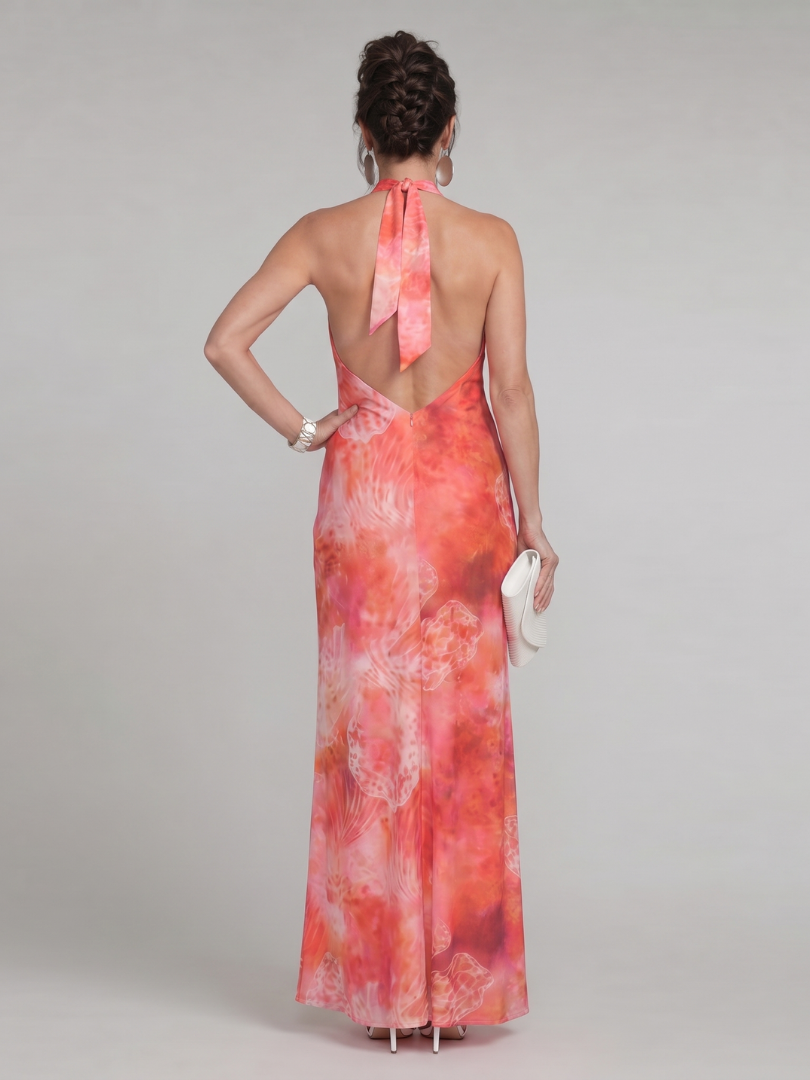 Celeste Halter Neck Printed Pattern Maxi Dress, full length