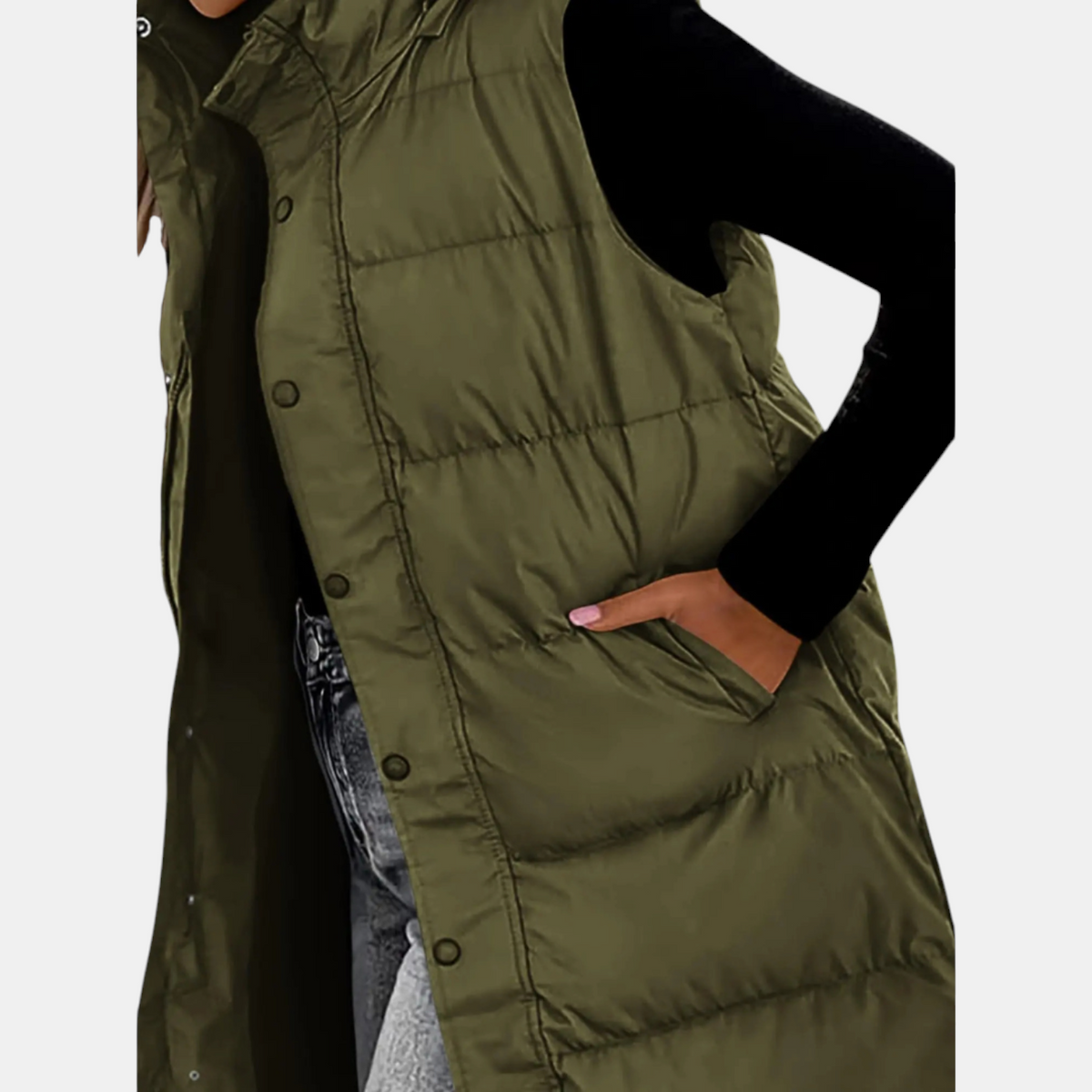 Women's Quilted Puffer Vest – Long Hooded Sleeveless Maxi Jacket