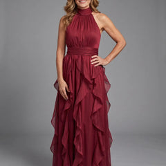 Priscilla High Neck Ruffle Layers Maxi Dress in red
