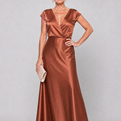 Xiomara Cap Sleeve Wrap Bodice Maxi Dress in brown
