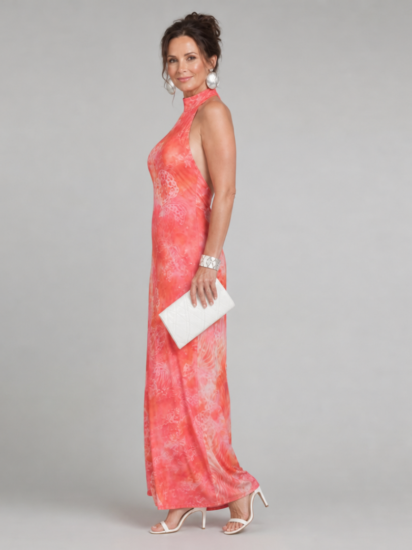 Celeste Halter Neck Printed Pattern Maxi Dress, side view