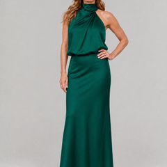 Adelaide Sleeveless Draped Neck Midi Dress in dark green
