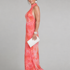 Celeste Halter Neck Printed Pattern Maxi Dress, side view