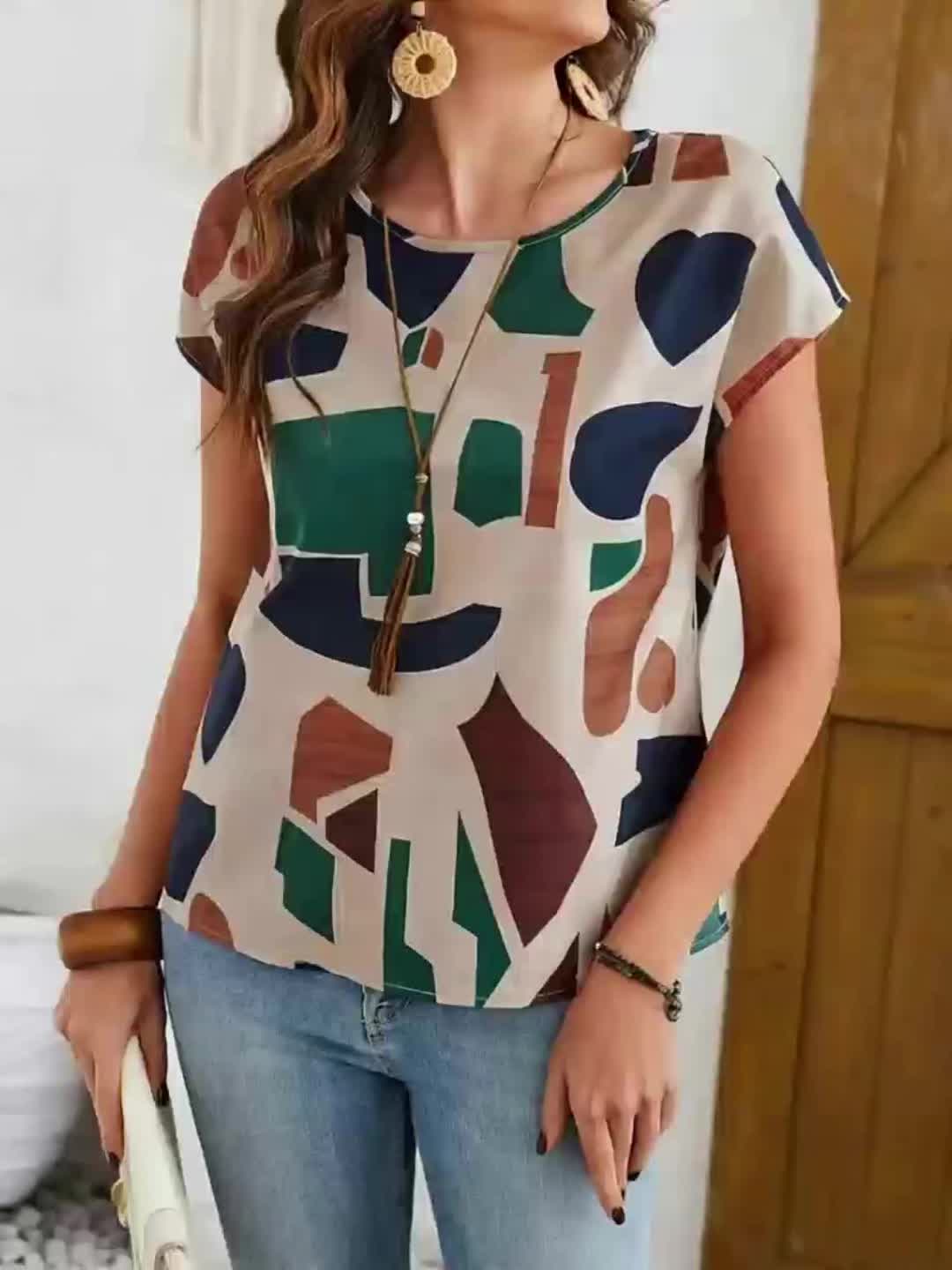 Autumn Grace™ | Artistic Geometric Print Blouse for Effortless Everyday Style