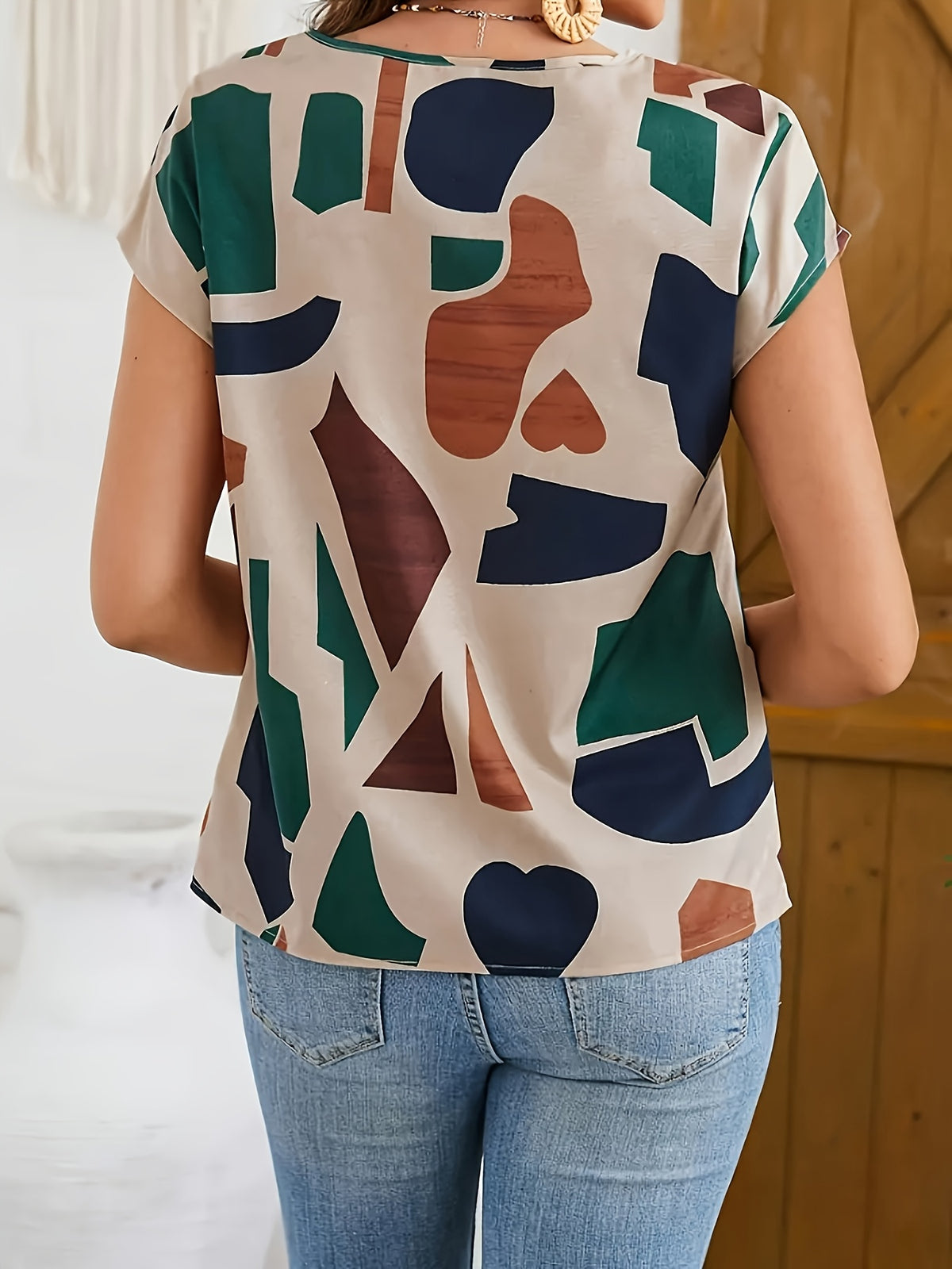 Autumn Grace™ | Artistic Geometric Print Blouse for Effortless Everyday Style