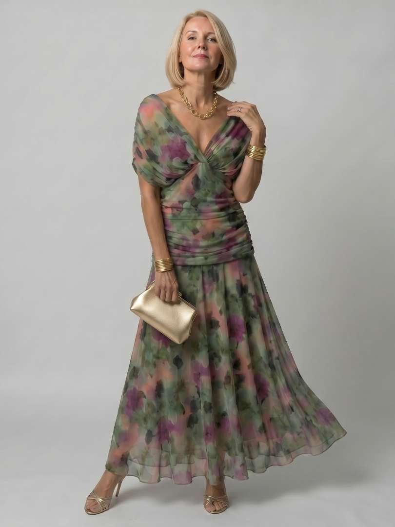 Delphine Off Shoulder Flow Midi Dress in dark green