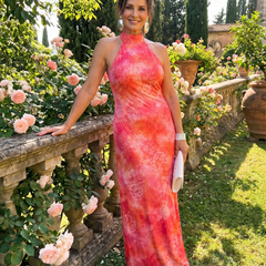 Celeste Halter Neck Printed Pattern Maxi Dress, back view