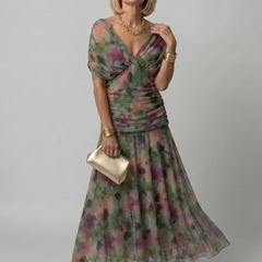 Delphine Off Shoulder Flow Midi Dress in dark green
