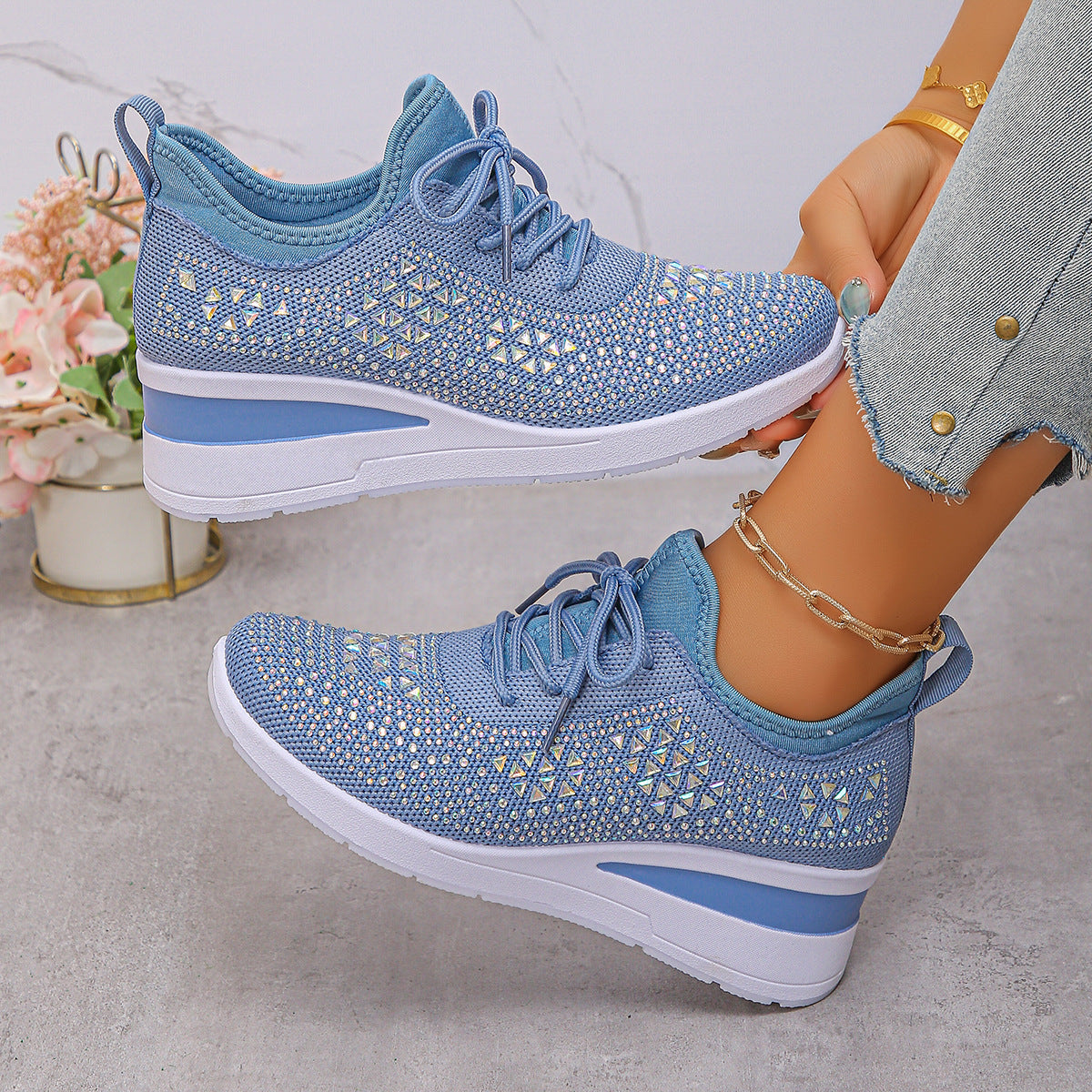 Celestine™ | Rhinestone Wedge Sneakers for Stylish All-Day Comfort