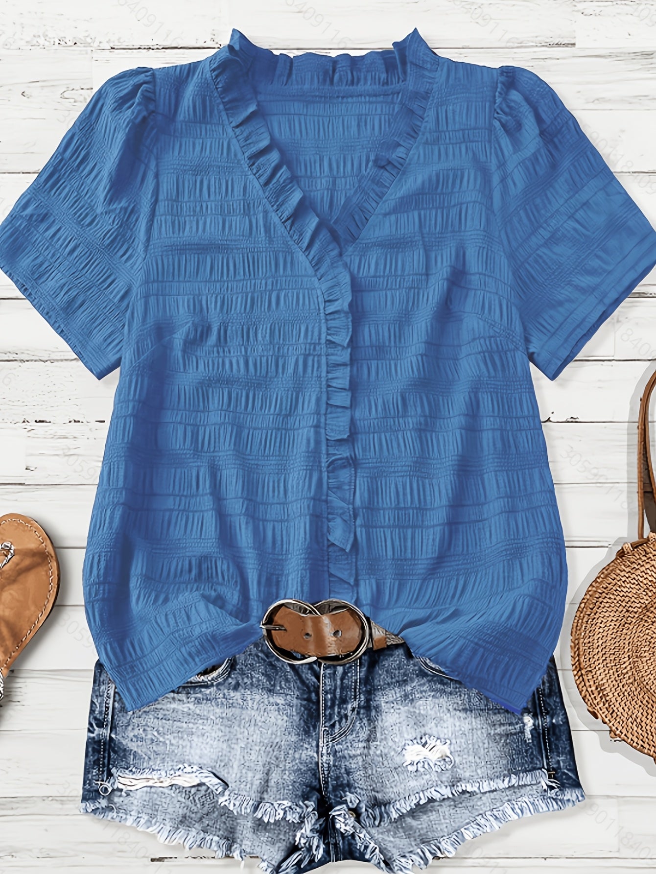 Olivia Grace™ | Ruffle V-Neck Blouse Designed to Flatter Every Curve