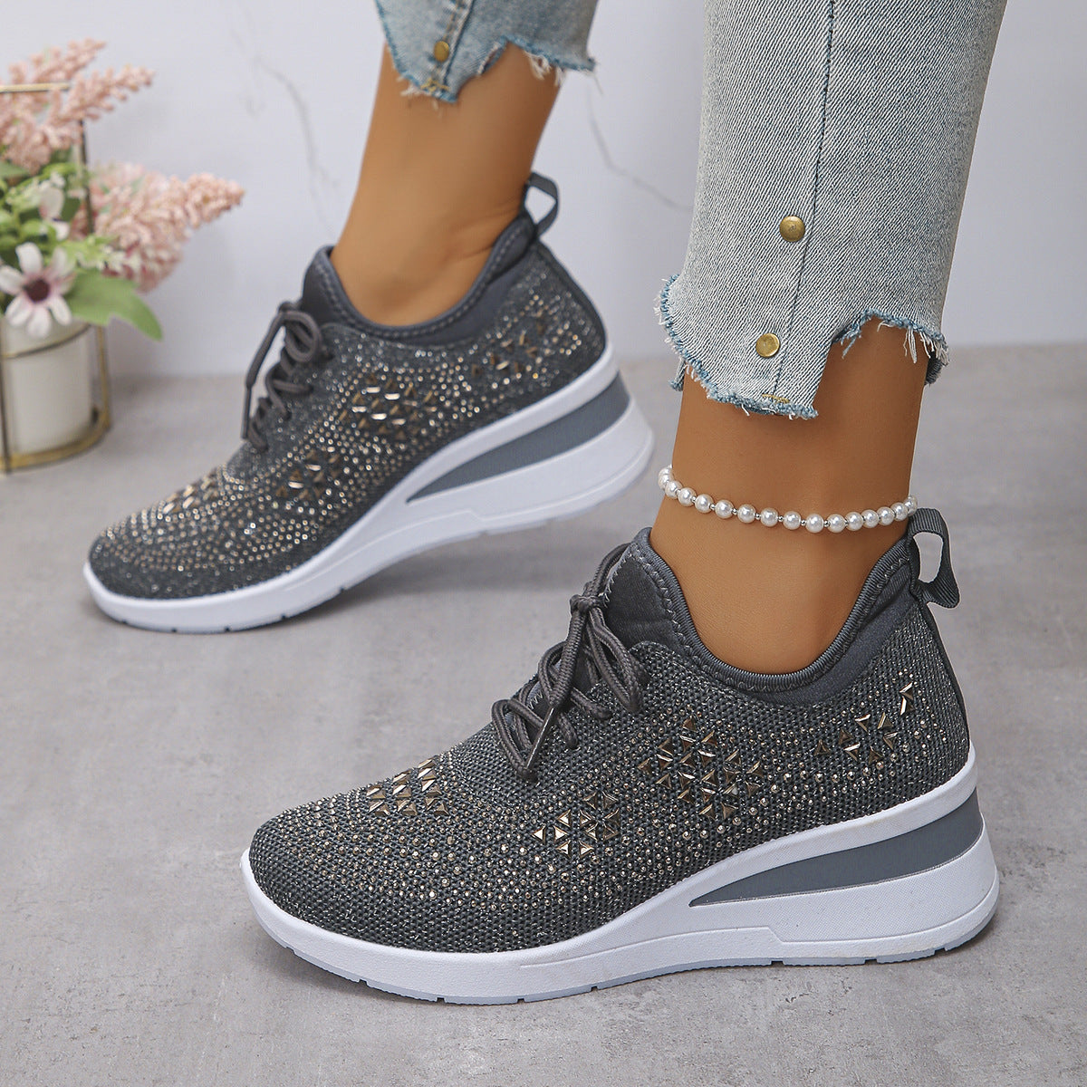 Celestine™ | Rhinestone Wedge Sneakers for Stylish All-Day Comfort