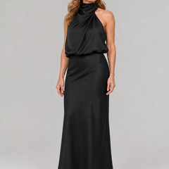 Adelaide Sleeveless Draped Neck Midi Dress in black